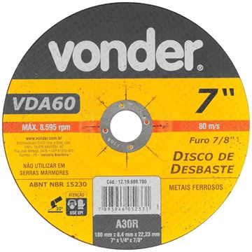 Imagen de Disco Desbaste 7''x 1/4 p/metales  Vonder - Ynter Industrial