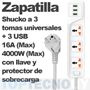 Imagen de Alargue Zapatilla 2m 1 Schuko, 3 Tom Univ, 3 USB 4000W - Ynter Industrial